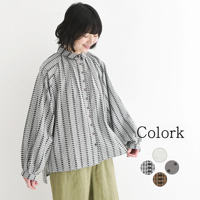 Rakuten - ブラウス コットン 綿100％ COLORK／ レース ドット 袖ふんわり ドルマン ほどよい透け感,sel,トップス,ゆったり 体型カバー,エコロコ,／ 春 夏 30代 40代 50代 26SS0313,