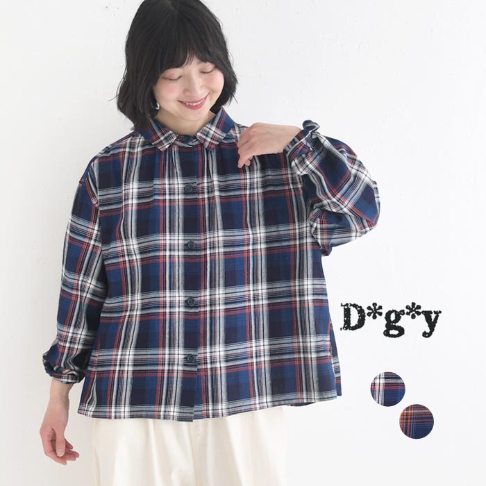 乐天商城 - 【6/4-11 半額タイムセール】返品交換不可 ブラウス 綿100％ D*g*y コットンチェック Aラインブラウス シャツ ／ レディース ゆったり 長袖 大きいサイズ,sel,トップス,体型カバー,エコロコ,／ 春 夏 秋 30代 40代 50代 26SS0319,