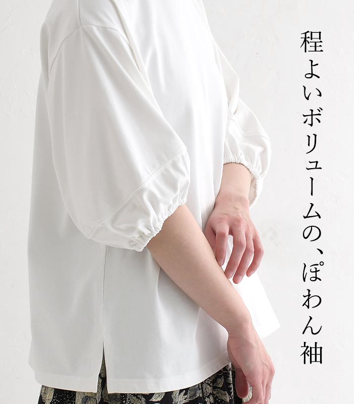 【セール！】返品交換不可 カットソー 肘が隠れる ぽわん袖 六分袖 レディース Tシャツ 無地 シンプル 綿100％／ 着後レビューでクーポン☆ カジュアル ナチュラル シンプル プルオーバー 体型カバー ゆったり トップス エコロコ e+,／春夏 26SS0417R, q0731, q3, auc-ecoloco-10011328 ecoloco(エコロコ) サンプル画像2