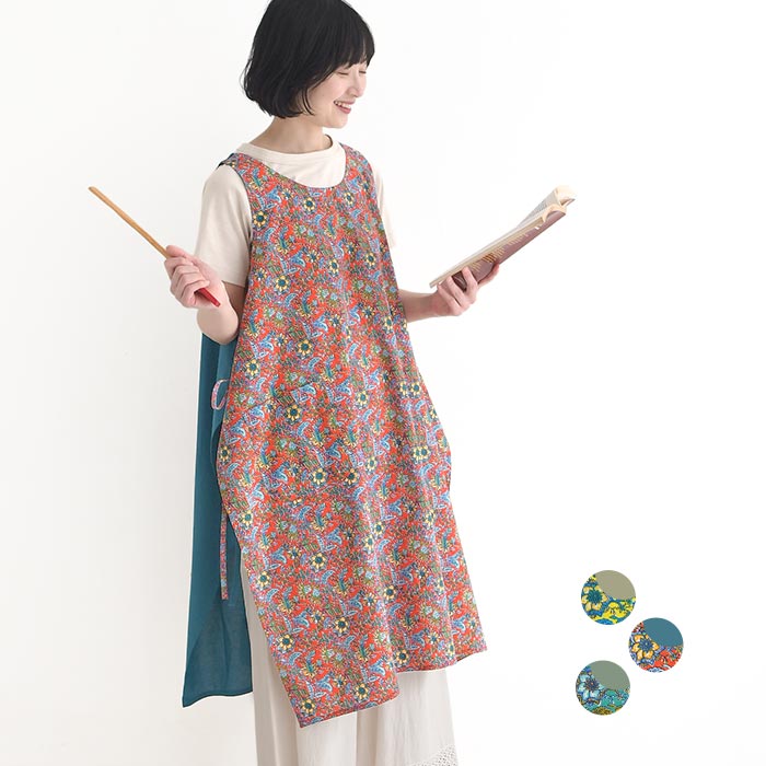 Rakuten - 【メール便可】 エプロンチュニック ボタニカル柄 ジレ レディース ワンピース インド綿 前後着 2WAY ／ プレゼント 体型カバー ゆったり Aライン ノースリーブ おしゃれ エコロコ sel, 30代 40代 50代／ 春夏 26SS0417,