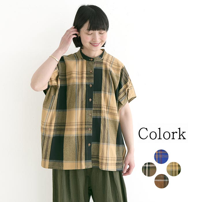 Rakuten - ブラウス チェック柄 モモンガスリーブ 綿100% コットン COLORK／ 大きめチェック ゆったり 半袖 体型カバー sel, トップス, エコロコ, ／ レディース 春 夏 30代 40代 50代 26SS0508,
