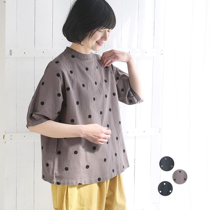 Rakuten - ブラウス 綿麻 ドット刺繍 パフスリーブ ／ゆったり 体型カバー 五分袖 半袖 大きいサイズ sel, トップス, エコロコ, ／ レディース 春 夏 30代 40代 50代 26SS0508,