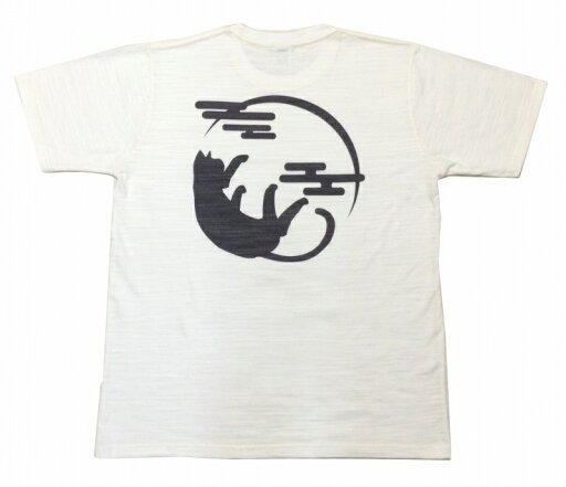 メンズスラブTシャツ 三日月猫 (白) メンズスラブTシャツ 三日月猫 (白)