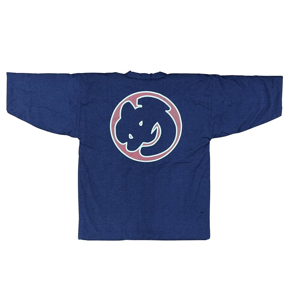 [江戸てん]綿入れ半纏 はんてん ちゃんちゃんこ日本製 久留米織り オリジナル柄捺染プリント 火消し「め」カラー 青紺 フリー