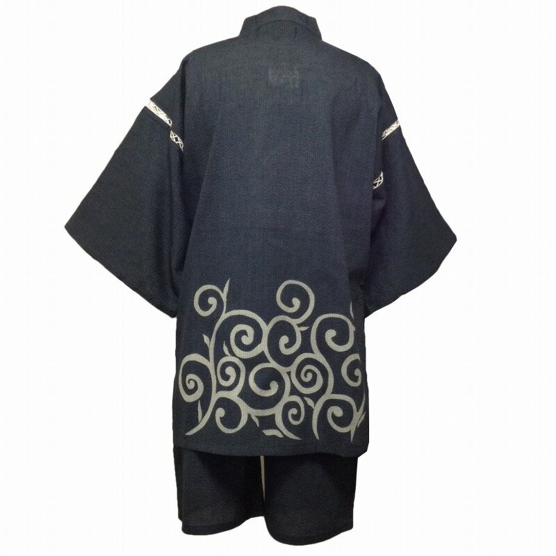 【当店オリジナル柄】しじら織り抜染甚平 腰に唐草模様 グレー