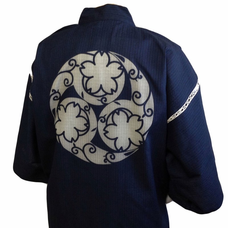 【当店オリジナル！】しじら織り抜染甚平　桜三つ巴（紺）