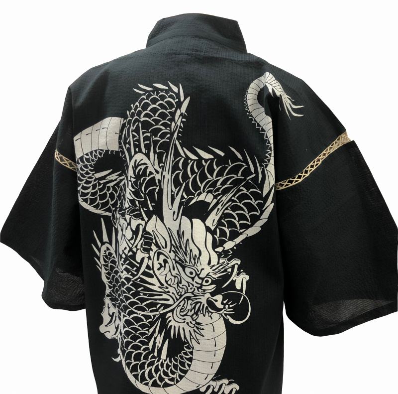 江戸てん しじら織り甚平 捺染プリントオリジナル柄 にらみ龍 メンズ 夏 綿100％