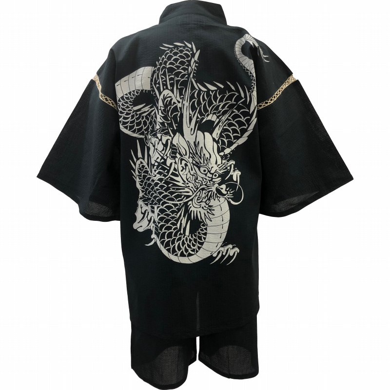 江戸てん しじら織り甚平 捺染プリントオリジナル柄 にらみ龍 メンズ 夏 綿100％