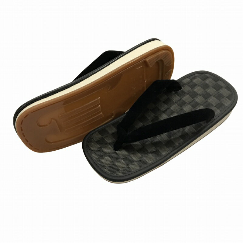 [江戸てん] 雪駄 草履 日本製 アメ底 滑りにくい 市松黒イグサ L/LL