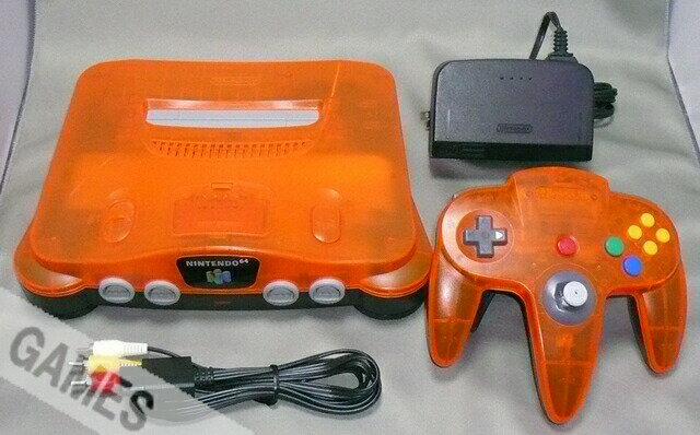 【中古】 N64/ニンテンドー64/ニンテンドウ64 任天堂64本体（クリアオレンジ＆クリアブラック）限定品 拡張パック/ACアダプター/AVケーブル付！のサムネイル