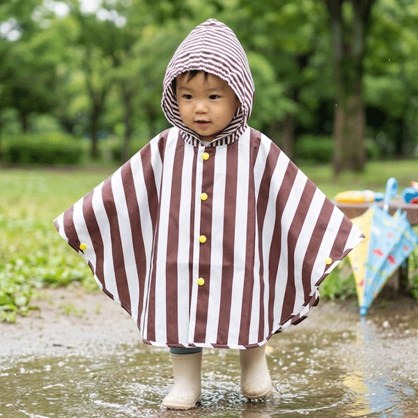 Rakuten - レインポンチョ　レインコート　ベビー　アシメストライプ柄　ブラック　ブラウン　Sサイズ(80～90cm)　Mサイズ(90～100cm)　キッズ　ザジーザップス　ユアーズアーミーワールド　通園　通学　入園準備　入学準備　1点のみゆうパケット発送OK！