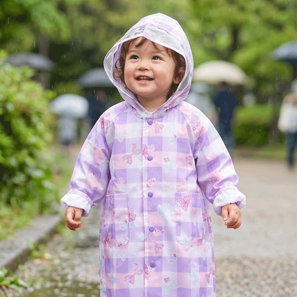 Rakuten - レインコート　キッズ　リボン　ブロック　チェック　パープル　100cm　110cm　120cm　130cm　ランドセル対応　雨の日　雪の日　通園　通学　入園　入学　入園準備　入学準備　オレンジボンボン　ユアーズアーミーワールド　1点のみポスト投函OK！