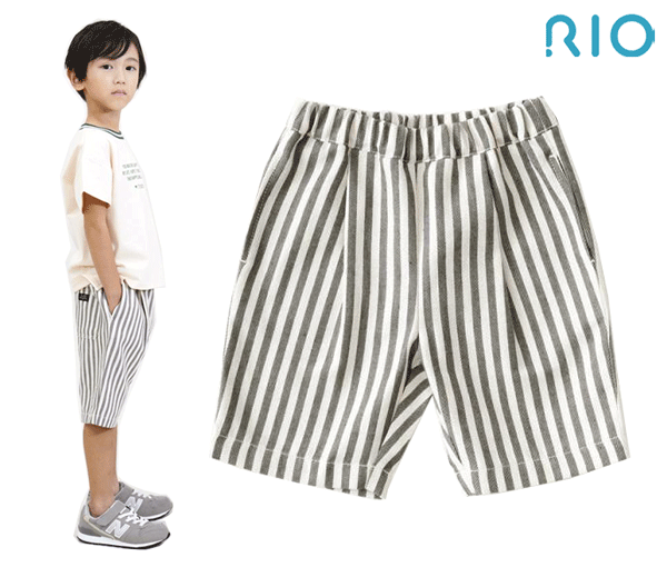 乐天商城 - 6分丈タックパンツ　男の子　ストライプ　ハーフパンツ　キッズ　リオ　130cm　子供　半ズボン　1点のみゆうパケット発送OK！