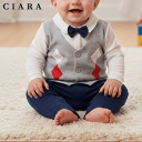 ベビーフォーマルカバーオール ベビースーツ アーガイル ベスト グレー 80cm 長袖 蝶ネクタイ ベビー紳士スーツ フォーマル 結婚式 1歳誕生日 記念日 シ...