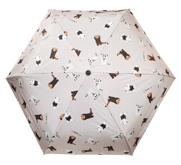 折り畳み傘　ランダムプンプンズ　ベージュ　レッサーパンダ　傘　折りたたみ　晴雨兼用　日傘　雨傘　レディース　キッズ　雨具　遮光　UVカット　紫外線カット　コンパクト　かわいい　おしゃれ　キャラクター　フレンズヒル　FRIENDSHILL