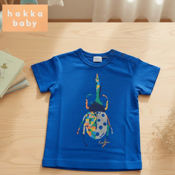 乐天商城 - hakka baby　ハッカベビー　ヘラクレスオオカブト　Tシャツ　半袖　80cm　90cm　ブルー　昆虫　カブトムシ　カブト　男の子　人気　春夏　ゆうパケット発送OK！