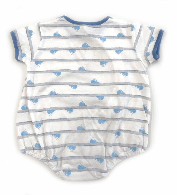 カバーオール　ロンパース　半袖　くじら　ボーダー　ブルー　男の子　男児　日本製　夏　夏服　新生児　肌着　2点までゆうパケット発送OK！　出産祝い　ベビーギフト　プレゼント　出産準備　ベビー用品　ベビー服　50-60cm　60-70cm　70-80cm 2