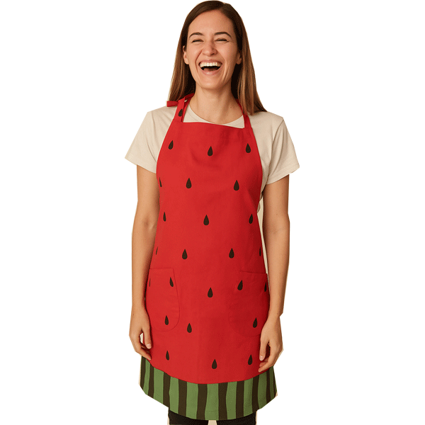 スイカ　スイカット　フルーツ　ショートエプロン　エプロン　レッド　かわいい　北欧　おしゃれ　速乾..