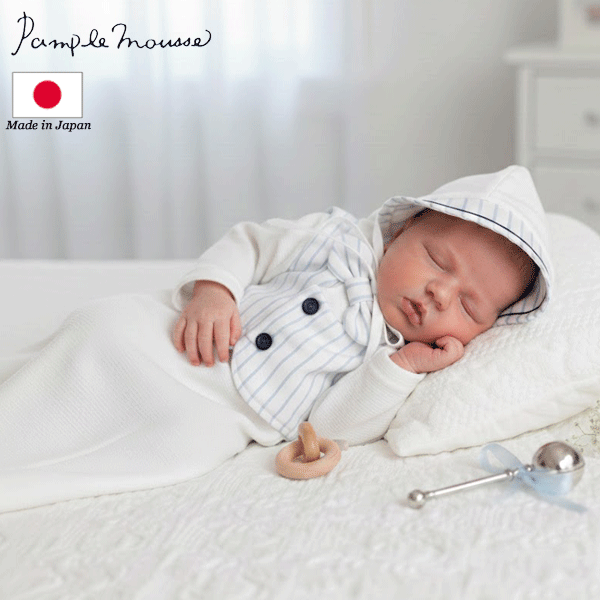 商品説明 Pample Mousse(パンプルムース)のベビー服は、日本製の生地を使用し、全て国内の工場で縫製・検品しているmade in japanのブランドです。 帽子付き2WAYドレスが入荷しました。 かわいい蝶リボンとベスト風のデザ...