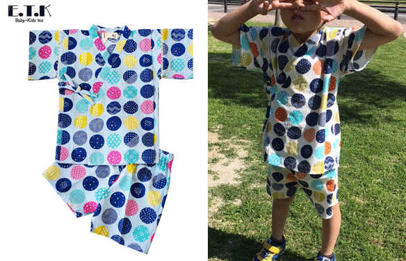 40%off 子供甚平 甚平 子供 キッズ E.T.K ドット 和柄 北欧柄 ブルー 甚平スーツ 80cm 90cm 95cm 100cm 110cm 120c...