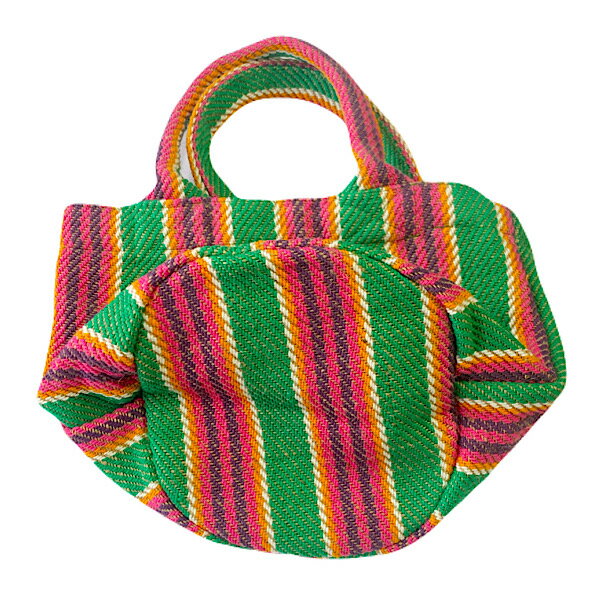 ミニトートバッグ　トートバッグ　ランチバッグ　ランチトート　モナコ　ストライプ　グリーン　カラフル　インド　お弁当バッグ　お散歩バッグ　サブバッグ　おしゃれ　かわいい　帆布　丈夫　フレンズヒル　1点のみゆうパケット発送OK！ 2