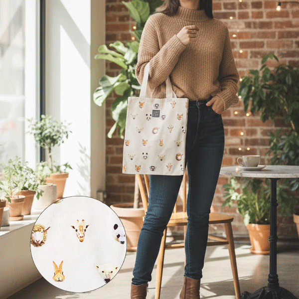 サブバッグ 小さめ ズーアニマルズ アニマル どうぶつ トートバッグ マチなしトート アイボリー キャンパス 帆布 丈夫 おしゃれ かわいい フレンズヒル 1点のみゆうパケット発送OK！