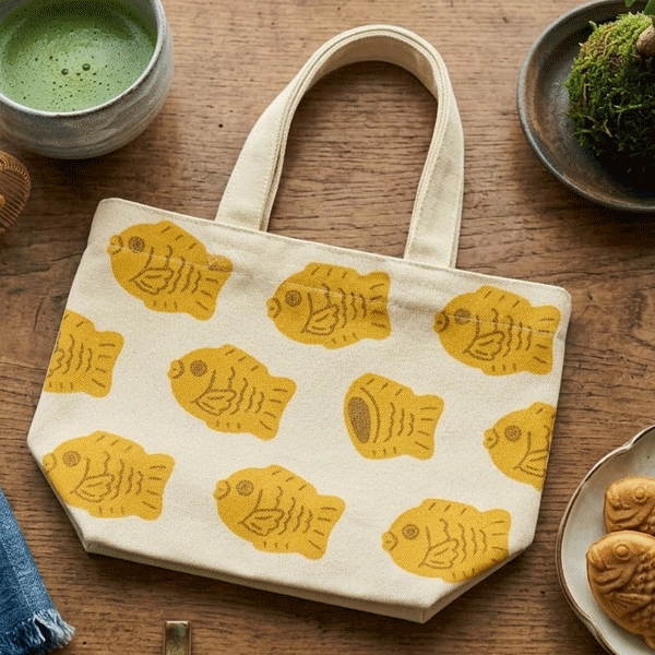 Rakuten - オグラタイヤキ　たいやき　たい焼き　小倉　小豆　あずき　あんこ　ミニトート　ミニトートバッグ　トートバッグ　ランチトート　ランチバッグ　サブバッグ　お散歩バッグ　帆布バッグ　イエロー　フレンズヒル