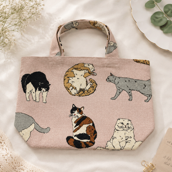 Rakuten - ミニトートバッグ　トートバッグ　ランチバッグ　ランチトート　キャットフィーリング　キャット　ネコ　ねこ　猫　ピンク　お弁当バッグ　お散歩バッグ　サブバッグ　おしゃれ　かわいい　帆布　丈夫　フレンズヒル　ポスト投函1点のみOK！