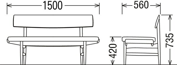 カリモク CU7203 150ベンチ 三人掛け食堂椅子 食卓椅子 ダイニングチェア カバーリング 背もたれ 合成皮革・布張り 選べるカラー オーク・ナラ・楢 ナチュラル karimoku 日本製家具 正規取扱店 木製 単品 バラ売り