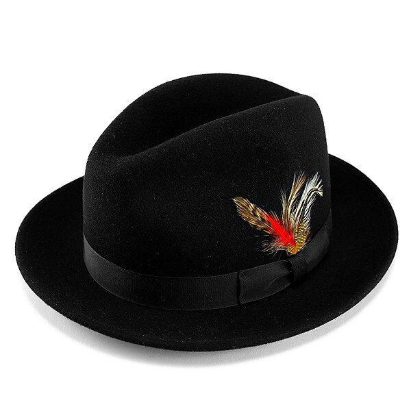 ニューヨークハット ハット メンズ New York Hat ( ニューヨークハット ) 帽子 ワイドブリム中折れハット The Fedora フェルトハット ブラック 黒 ( カワイイ 秋冬用 秋冬商品 ぼうし ハット 中折れ帽 フェルトハット トレンド 羽根飾り ) 送料無料 フェルト 敬老の日 [fedora]