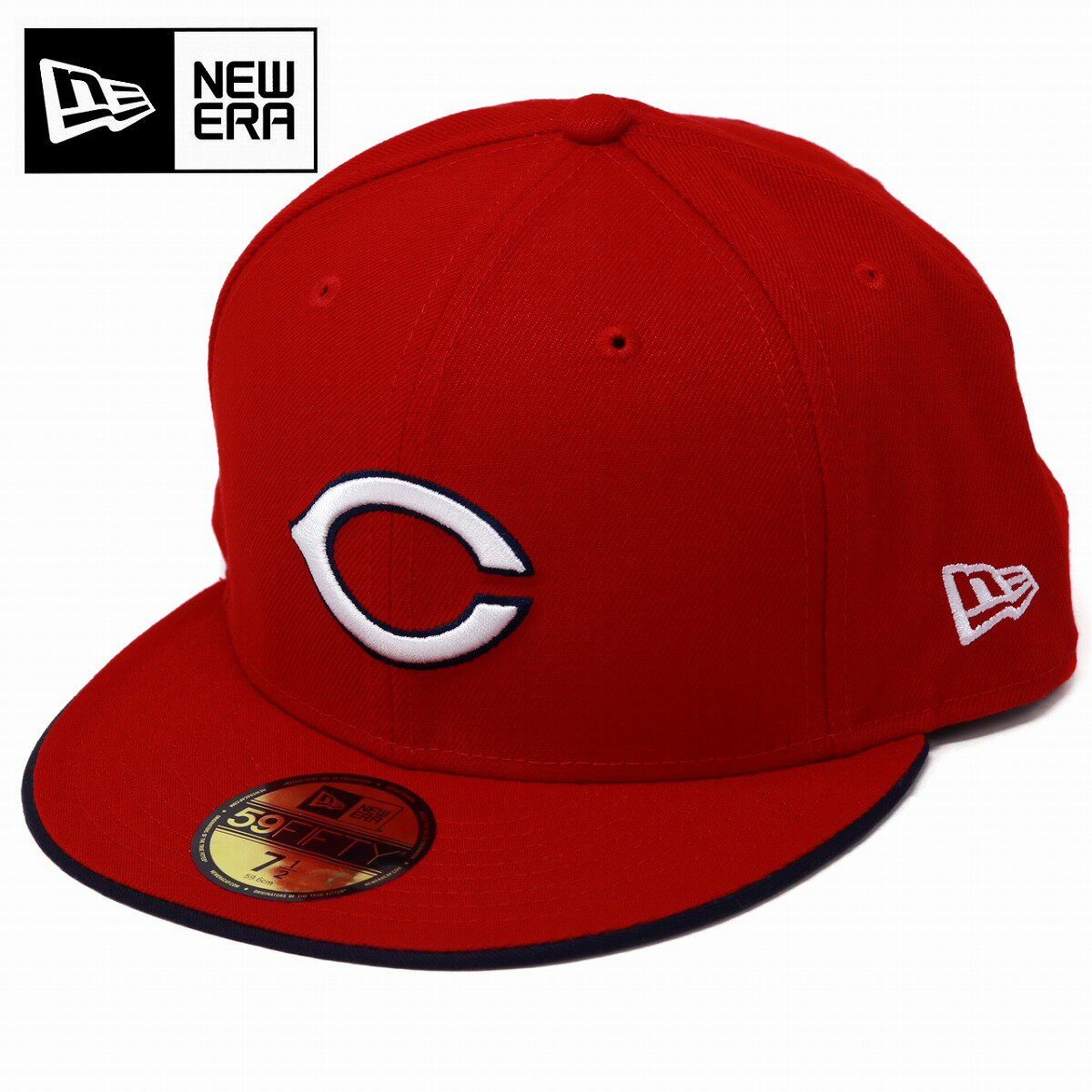 ニューエラ キャップ 広島東洋カープ 定番 NEWERA 59FIFTY 帽子 フラットバイザー ベースボールキャップ ロゴ プロ野球 コラボ スカーレット × ホワイト ネイビーアンダーバイザー レッド 赤［ baseball cap ］