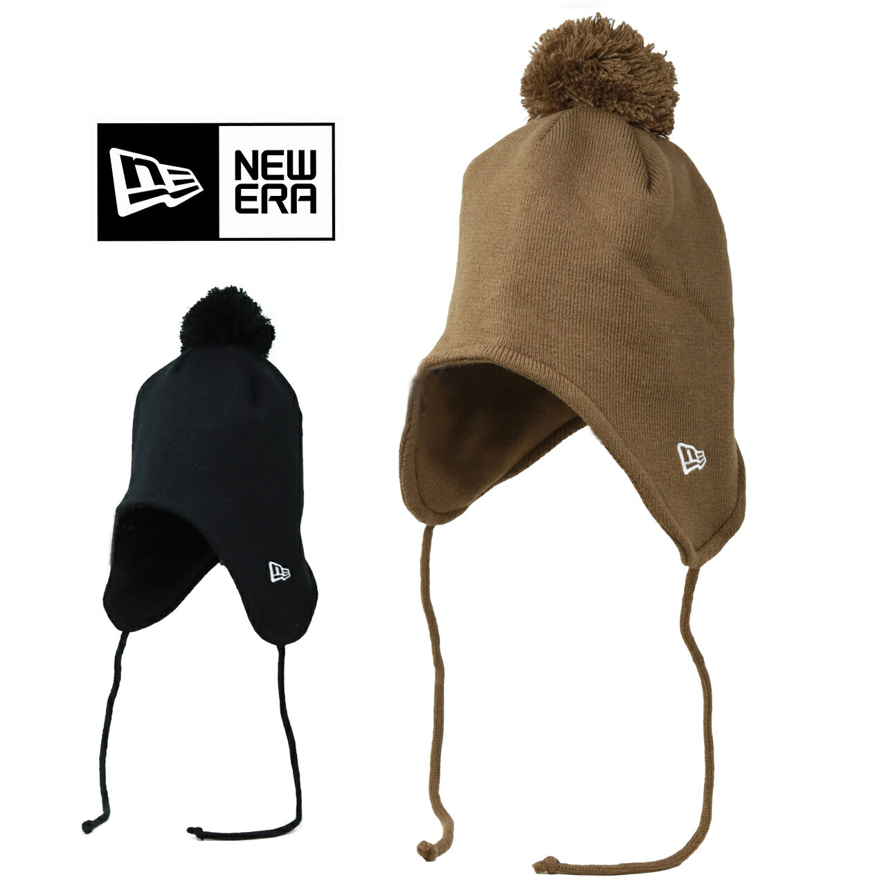 ニューエラ ポンポンニット イヤーフラップ NEWERA Ear Flap ニット帽 ボーダー 秋冬 耳あて付き ニット帽子 ポンポン 大人用 防寒 ボーダー柄 ニット帽子 全4色 誕生日 ギフト クリスマス プレゼント ラッピング無料 メール便無料 [ pompom knit cap ]のサムネイル