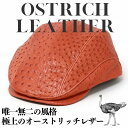 \本日▼全品5%OFFクーポン/ 本革 オーストリッチ 帽子 ハンチング メンズ 秋冬 ダチョウ 革 高級 エキゾチックレザー 一点物 小物 ハンチング帽 ガー...