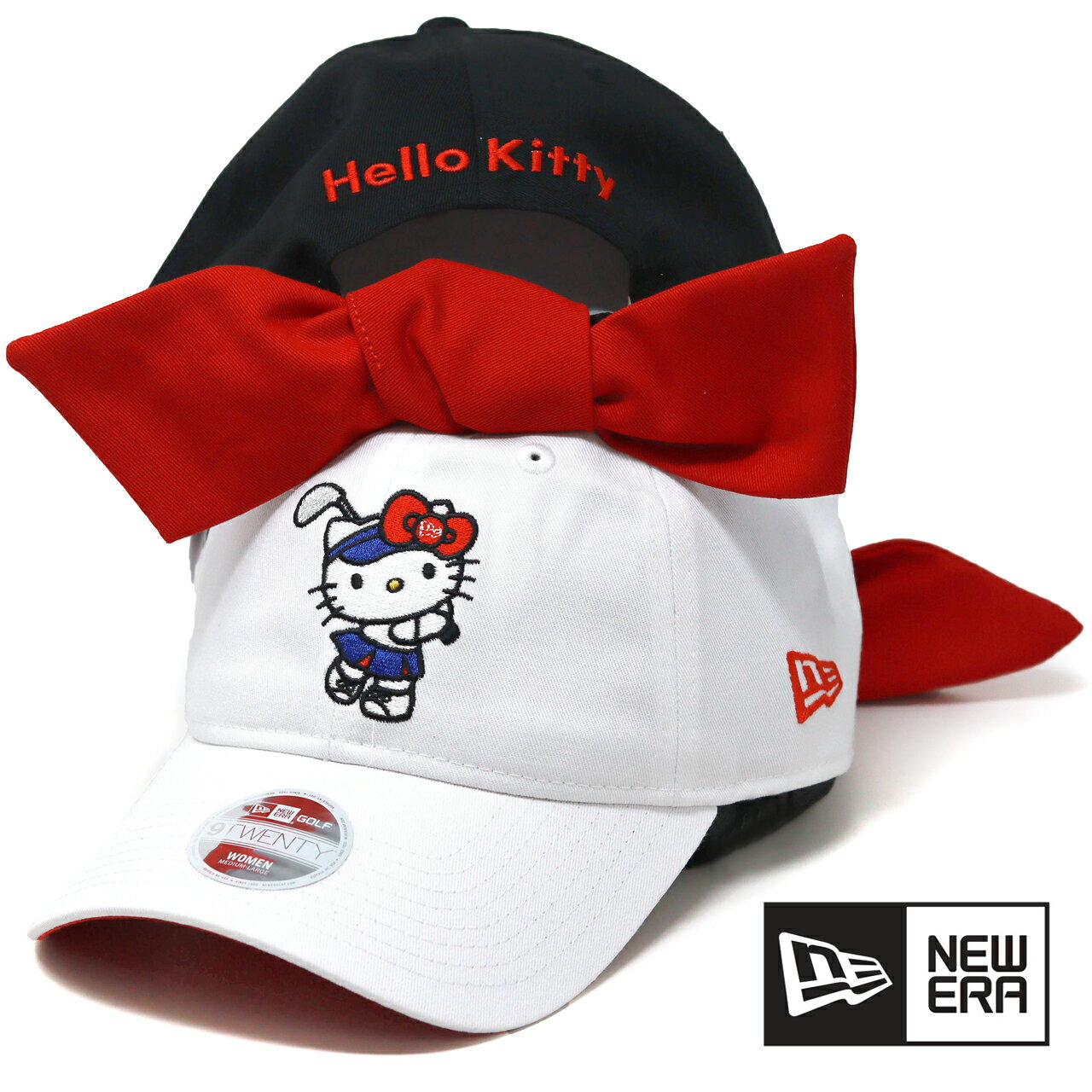 ニューエラ ゴルフ キャップ ハローキティ レディース Women's 9TWENTY HELLO KITTY キティちゃん リボン キャップ 帽子 春夏 ゴルフキャップ リボン ホワイト ブラック アウトドアファッション 小物 スポーツ ロゴキャップ 熱中症対策 [ cap ]のサムネイル