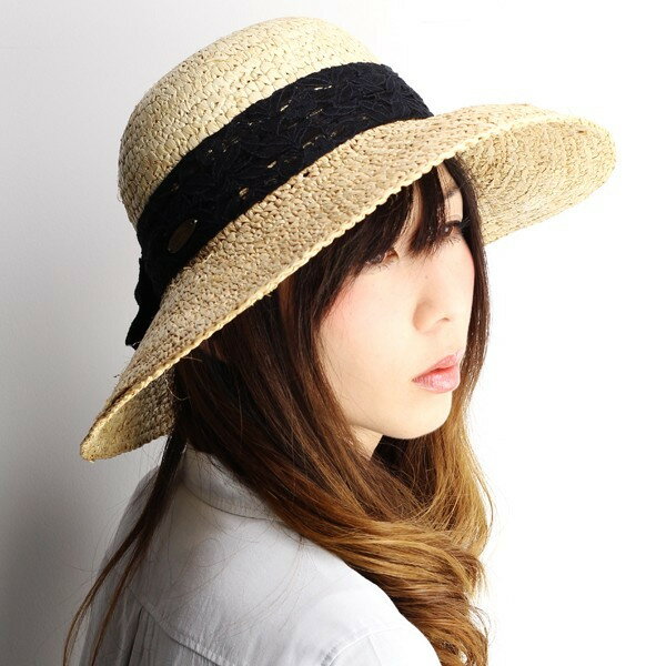 楽天ELEHELM帽子通販専門店レディース ハット ツバ広 キャペリン 女優帽 麦わら帽子 春夏 cappelli つば広 40代 50代 60代 70代 ファッション ストローハット ラフィア リボン ブラックリボン （ uvカット つば広ハット ラフィアハット つば広帽 黒 紫外線 日よけ ） UVカット帽子 母の日 [ straw hat ]