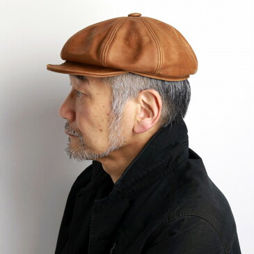 NEW YORK HAT ( ニューヨークハット ) ヴィンテージレザー キャスケット Vintage Leather Spitfire レザー メンズ 大きいサイズ レザーキャップ 9223 ラスト RUST [ ivy cap ]