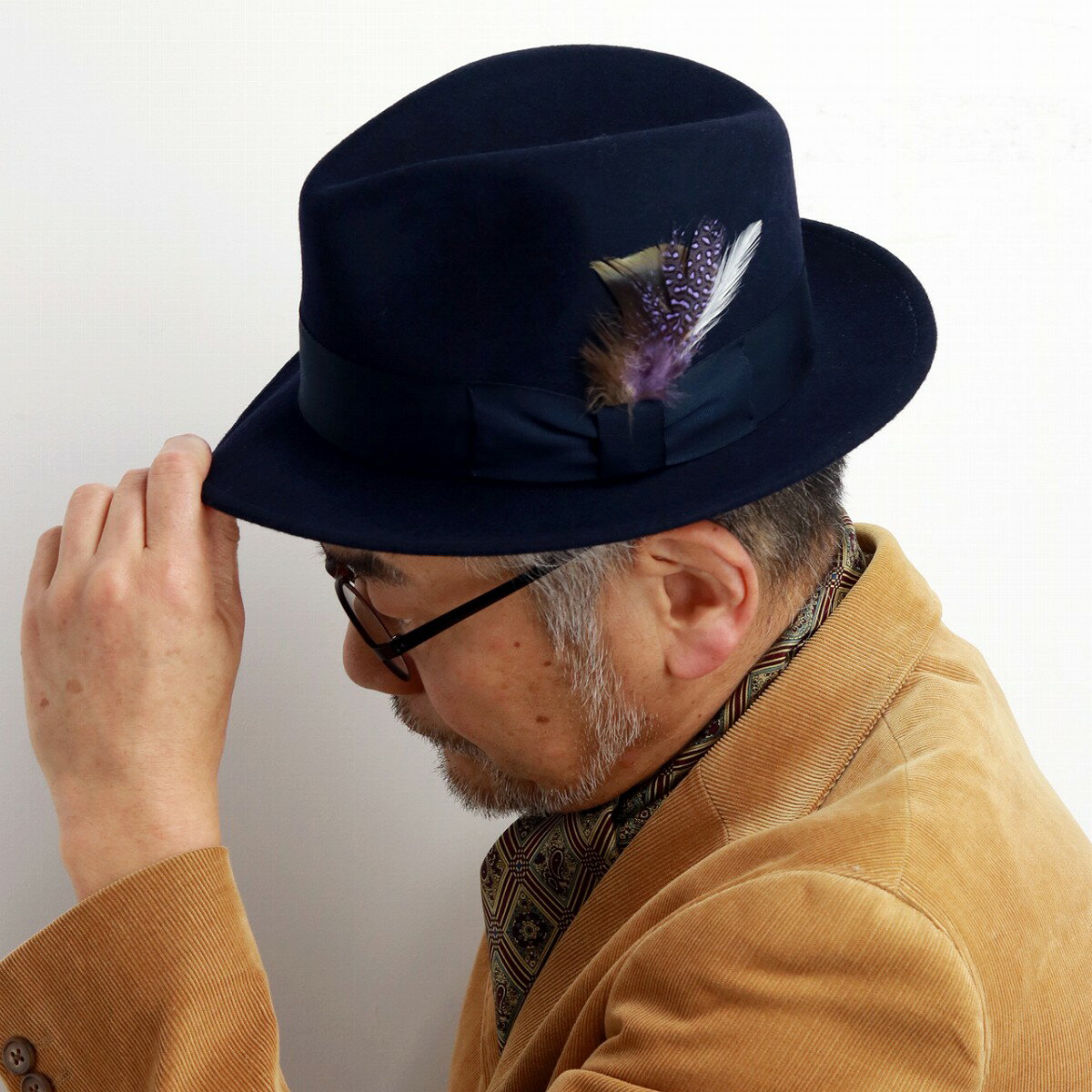 ステットソン 帽子 メンズ フェルトハット メンズ stetson 帽子 ステットソン ハット ウール 毛100％ クラッシャブル ソフトハット 羽根付き フェルト帽 紳士 大きいサイズ 57cm 59cm 61cm / 紺 ネイビー stetson 帽子通販 男性 帽子 クリスマス ギフト プレゼント 父の日 [ fedora ]