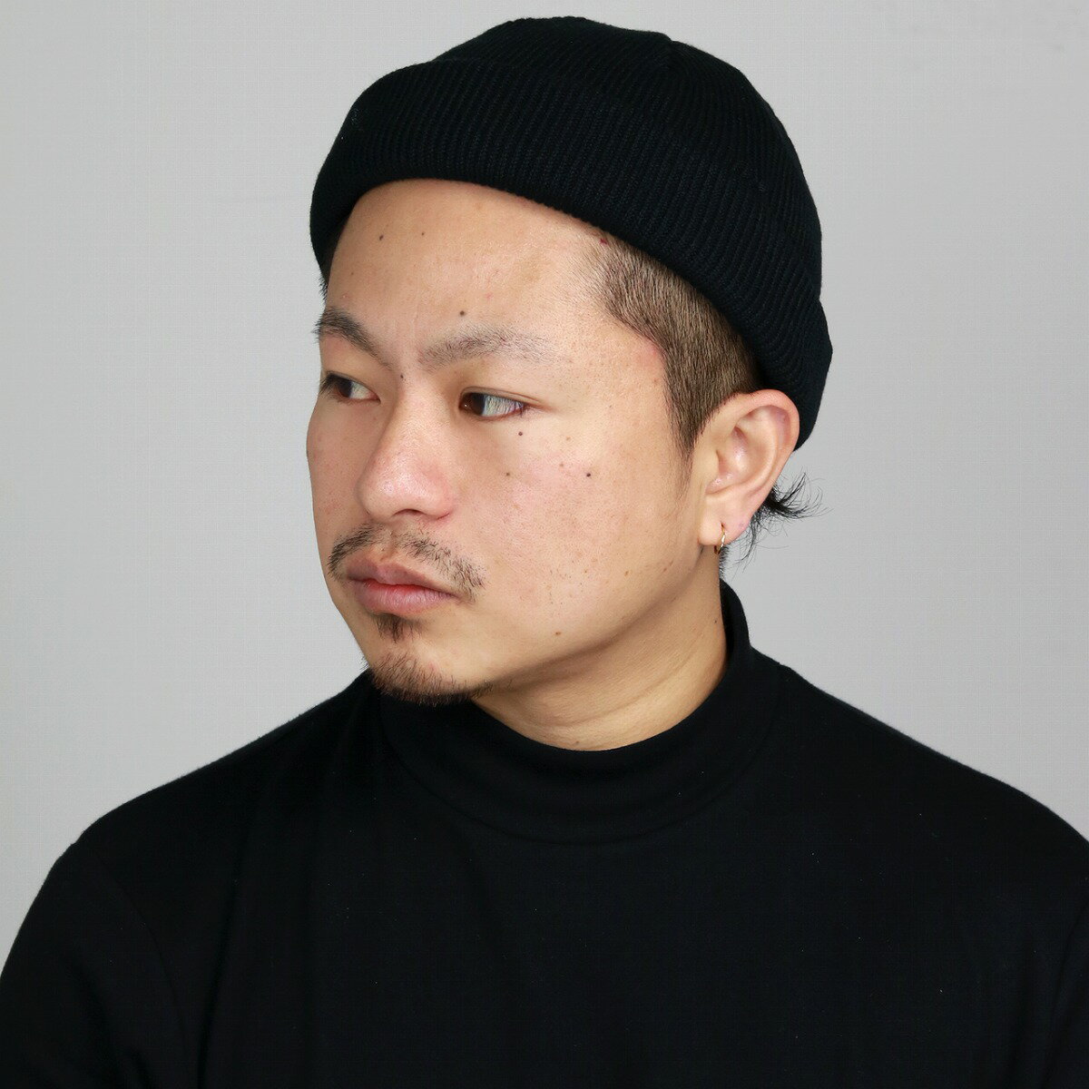 春夏 リブニット cap フィッシャーマンキャップ ラカル ロールキャップ ニット帽　浅め メンズ 秋冬 ワッチキャップ 帽子 レディース 日本製 racal ニットキャップ 無地 シンプル カジュアル ユニセックス / 黒 ブラック [ roll knit cap ］ 父の日