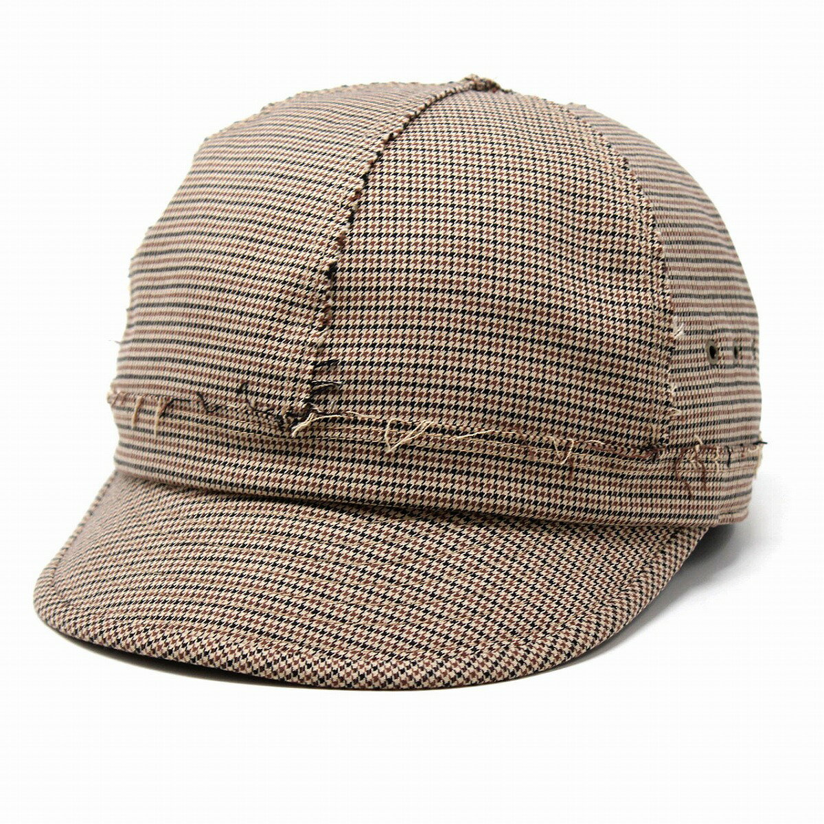 春 夏 ラカル 6パネルキャップ チェック racal ショートブリム フリップ仕様 キャップ メンズ コットン混 日本製 CAP キャップ 帽子 メンズ 日本製 フリーサイズ サイズ調整可能 キャップ チェック柄 レディース / ベージュ(千鳥柄)［ cap ］