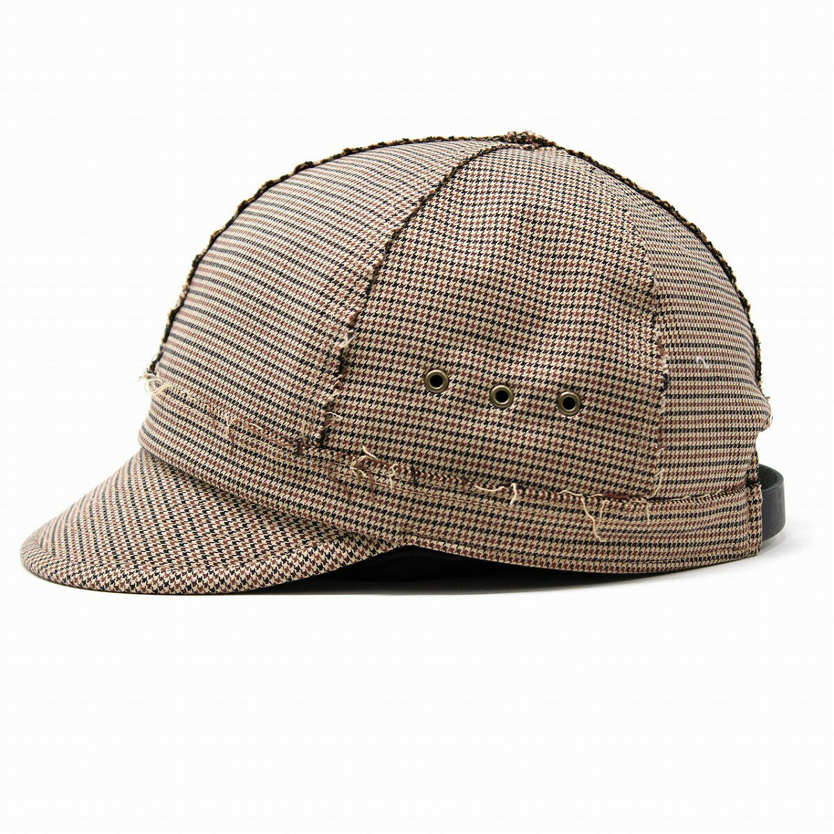 春 夏 ラカル 6パネルキャップ チェック racal ショートブリム フリップ仕様 キャップ メンズ コットン混 日本製 CAP キャップ 帽子 メンズ 日本製 フリーサイズ サイズ調整可能 キャップ チェック柄 レディース / ベージュ(千鳥柄)［ cap ］