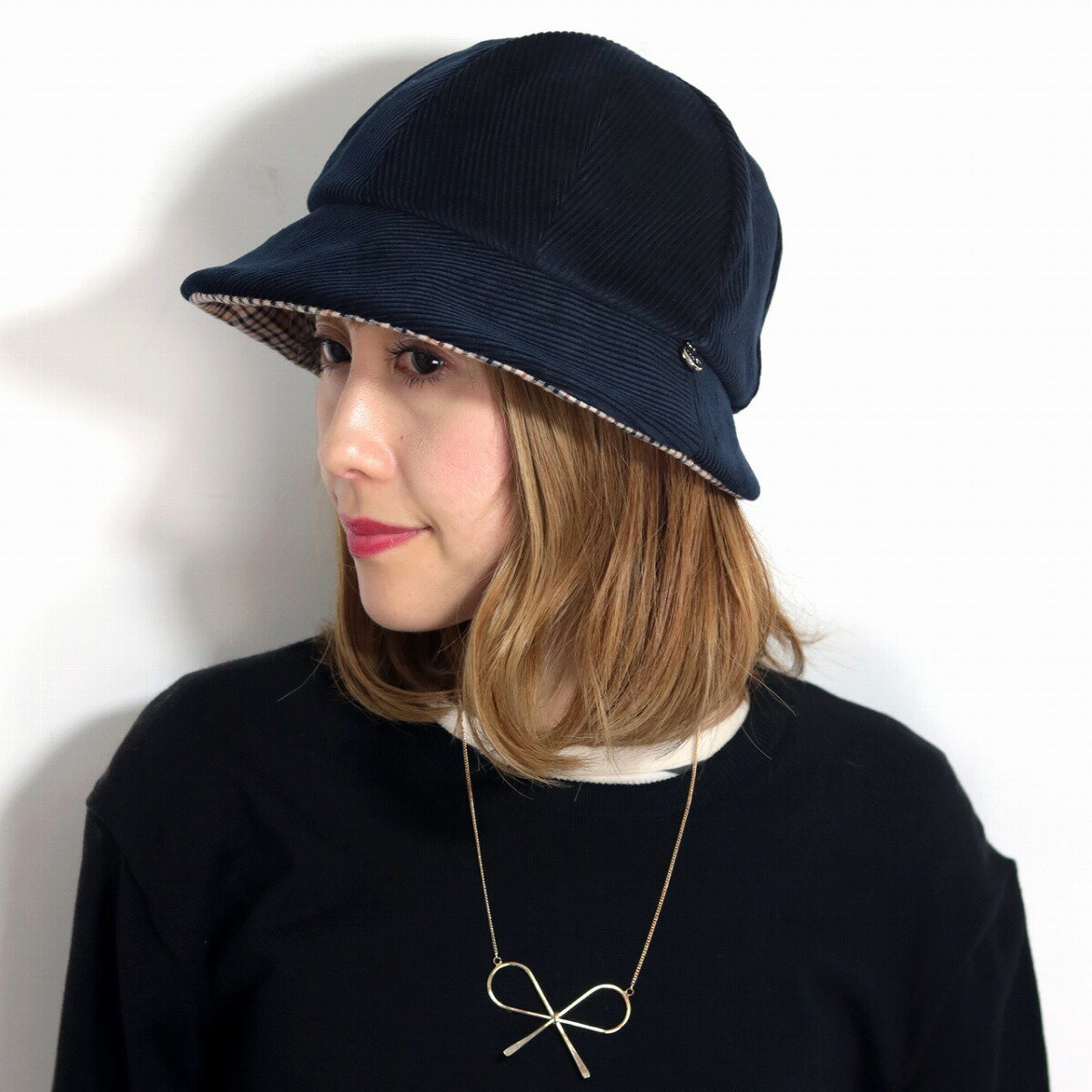クロッシェ ハット DAKS レディース ハット コーデュロイ 秋冬 チェック ダックス 日本製 帽子 日よけ 紺 ネイビー 【 croche hat 】( クリスマス ギフト包装 ラッピング無料 )
