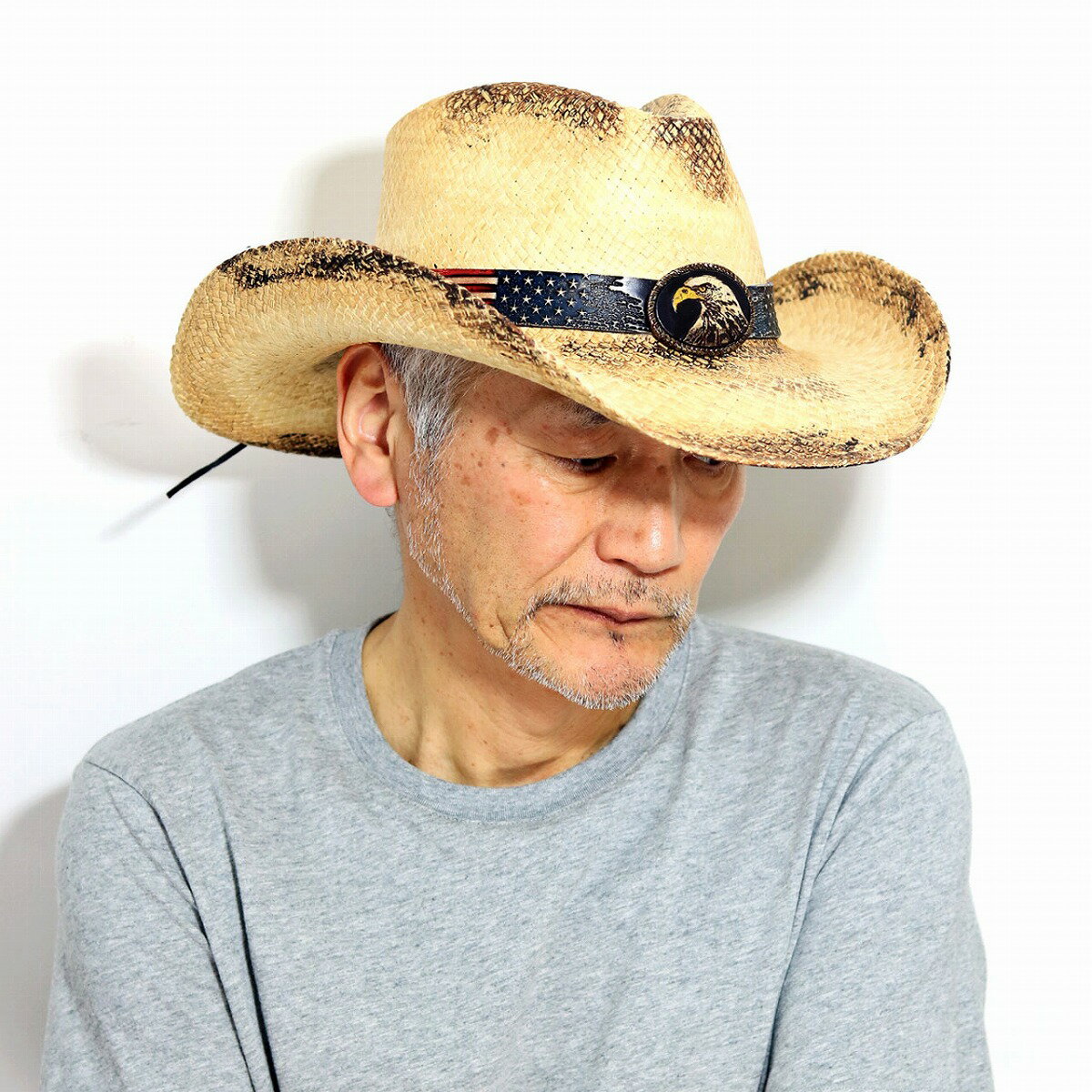 テンガロンハット パナマハット メンズ 帽子 星条旗 イーグル テンガロンハット メンズ California Hat Company Inc. stampede hat つば広ハット メンズ カウボーイハット ウエスタン ティーステイン 帽子 日よけ つば広 麦藁帽子 [ panama hat ] [ cowboy hat ]