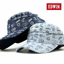 デニム キャップ EDWIN 全面プリント 2way ワークキャップ サンバイザー エドウィン 帽子 総柄 デニムキャップ 日よけ サイズ調整可 父の日 ギフト...