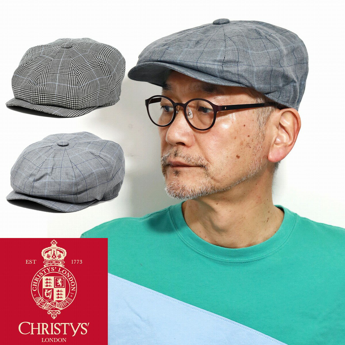 ＼本日限定クーポン利用で10%OFF／ メンズ ハンチング ブランド CHRISTY'S LONDON 8方ハンチング リネン ウール ムーン生地 春 夏 アブラハムムーン ハウンドトゥース チェック柄 ブラック グレー 父の日 ギフト 誕生日 プレゼント 贈り物 ラッピング無料 敬老の日 [ ivy