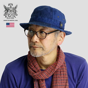 \明日▽全品10%OFFクーポン/ 帽子 メンズ 先染め インディゴ KNOX サファリ ハット 春夏 日本製 チェック へリンボン ストライプ デニム素材 サハリハット メンズ 紳士 帽子 ノックス 日よけ 高品質 紺 ネイビー ギフト プレゼント 包装 父の日 bucket