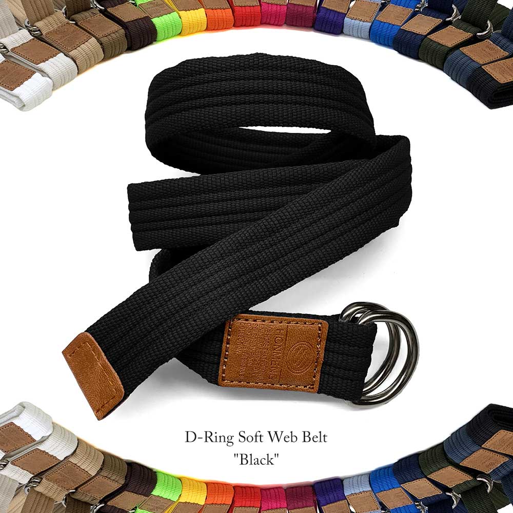 【ネコポス対応】 ダブルリング ソフト ウェブ ベルト D-Ring Soft Web Belt - Black ★ メンズ レディース ユニセックス バックル ウェブ ストレッチ フリーサイズ 無地 ウエスト W D リング ベーシック アウトドア キャンバス 通勤 通学 男性 女性 男女兼用 黒 ブラック(4)