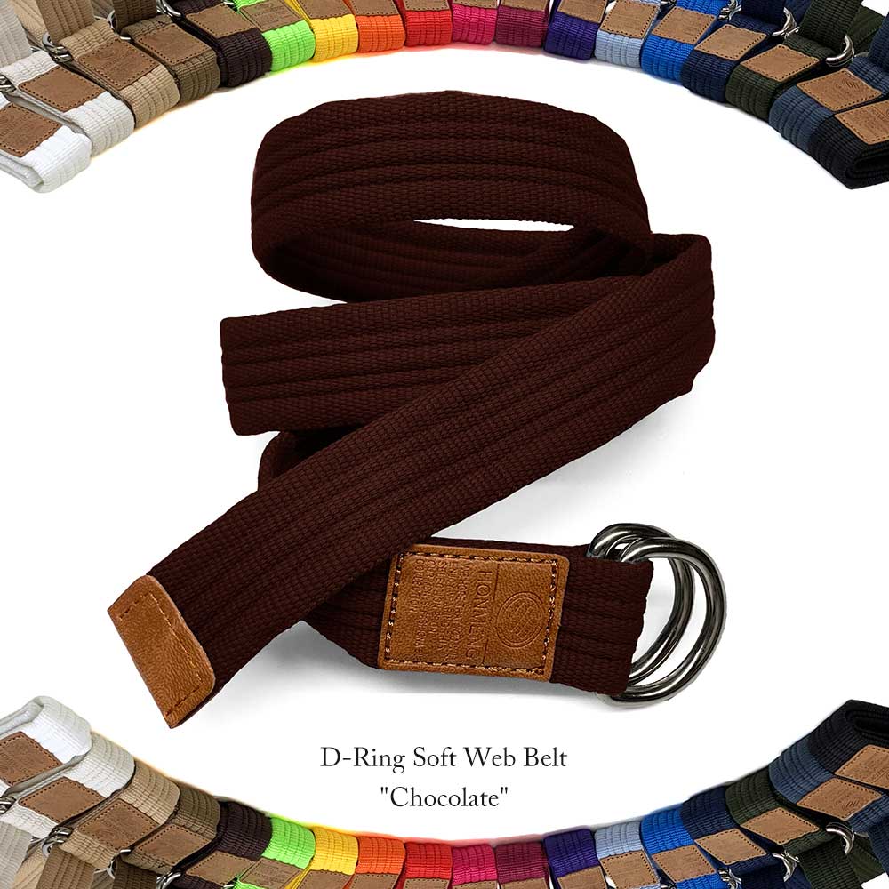 【ネコポス対応】 ダブルリング ソフト ウェブ ベルト D-Ring Soft Web Belt - Chocolate ★ メンズ レディース ユニセックス バックル ウェブ ストレッチ フリーサイズ 無地 ウエスト W D リング ベーシック アウトドア キャンバス 通勤 通学 男性 女性 男女兼用 ブラウン