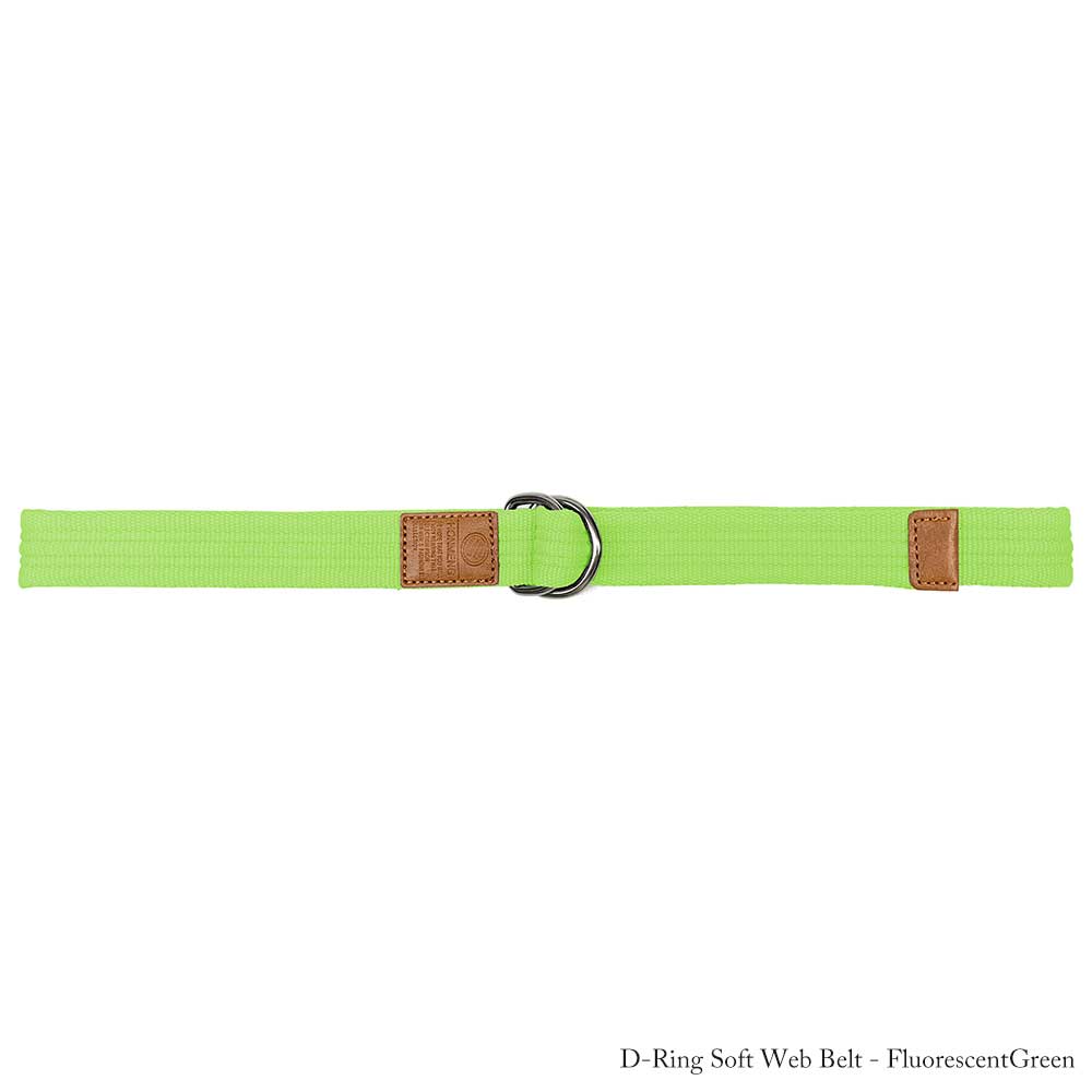 【ネコポス対応】 ダブルリング ソフト ウェブ ベルト D-Ring Soft Web Belt - Fluorescent Green ★ メンズ レディース ユニセックス バックル ウェブ ストレッチ フリーサイズ 無地 ウエスト W D リング ベーシック アウトドア キャンバス 通勤 通学 男性 女性 男女兼用