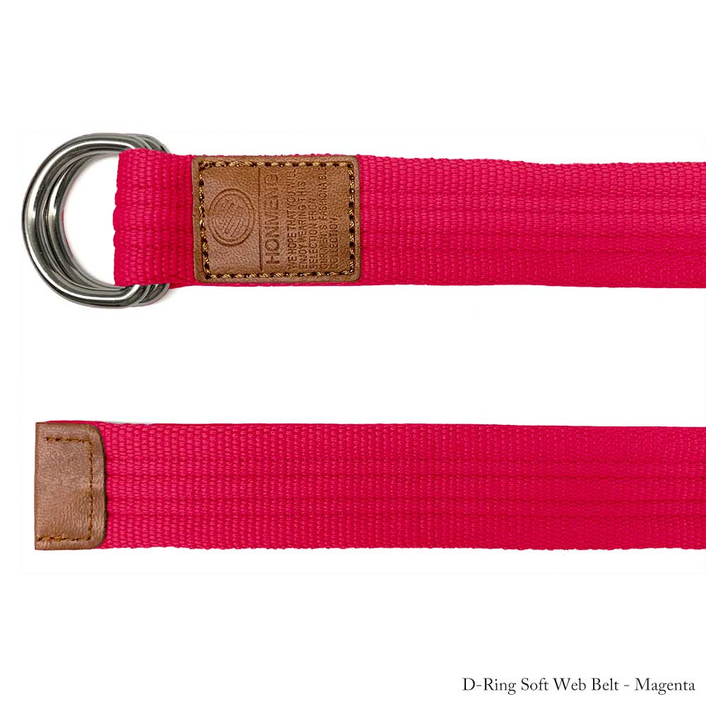 【ネコポス対応】 ダブルリング ソフト ウェブ ベルト D-Ring Soft Web Belt - Magenta ★ メンズ レディース ユニセックス バックル ウェブ ストレッチ フリーサイズ 無地 ウエスト W D リング ベーシック アウトドア キャンバス 通勤 通学 男性 女性 男女兼用 マゼンタ