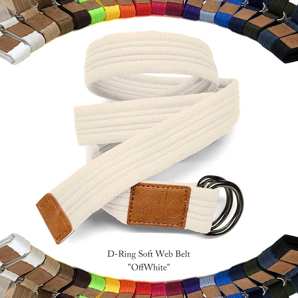 【ネコポス対応】 ダブルリング ソフト ウェブ ベルト D-Ring Soft Web Belt - Off White メンズ レディース ユニセックス バックル ウェブ ストレッチ フリーサイズ 無地 ウエスト W D リング ベーシック アウトドア キャンバス 通勤 通学 男性 女性 男女兼用 白 ホワイト